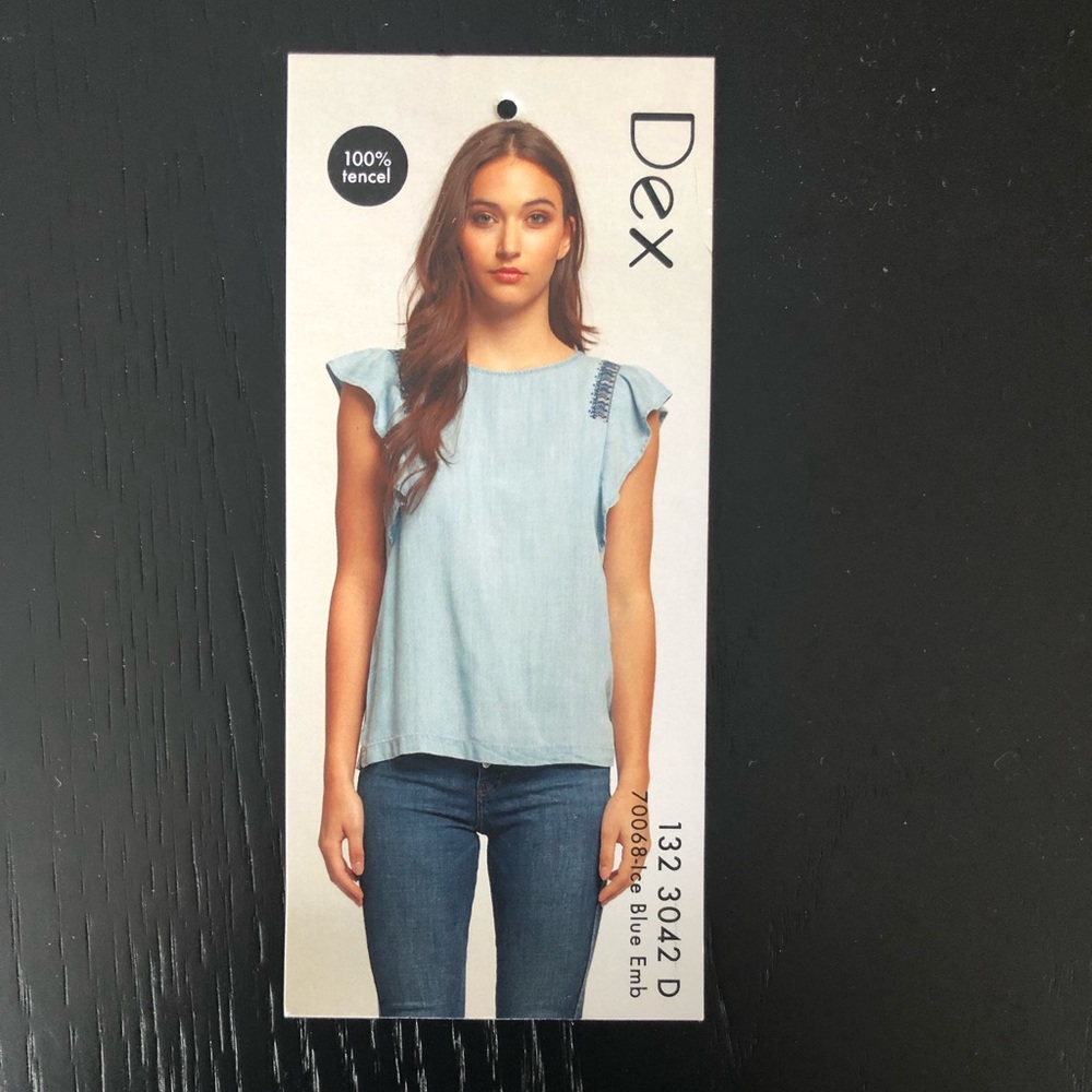 Dex Embroidered Chambray Frilly Shirt - Small